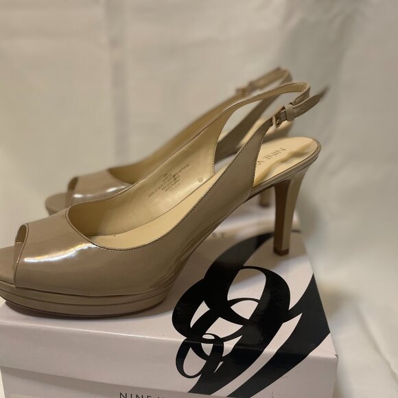 Nine West Womens Open-Toe Pump, 4-inch heel, Taupe, 10M - Picture 3 of 5